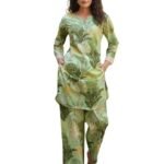 Ethnic Cotton Blend Co Ord Set | Casual Wear Pant Top Set | Fancy Co-Ord Set | Full Pair Set | Women Kurta Sets Kurtis | Women Kurta Pant Set | Coord Sets for Women | Green Top Pant Set