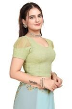 Short Sleeve with Organza Patch Sleeve Readymade Saree Blouse for Women Stylish