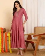 Women Yoke Embroidered Flared Kurta - Image 2